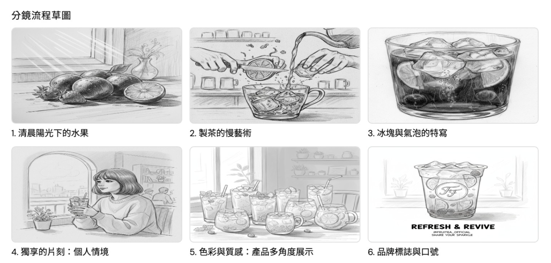 ③ 逐格草圖：每個場景的快速草圖，方便溝通拍攝畫面。